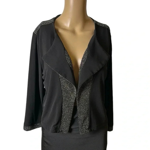 TRIBAL formal blazer, women medium. Black,bling silver, v neck,one hook,event - Picture 1 of 11